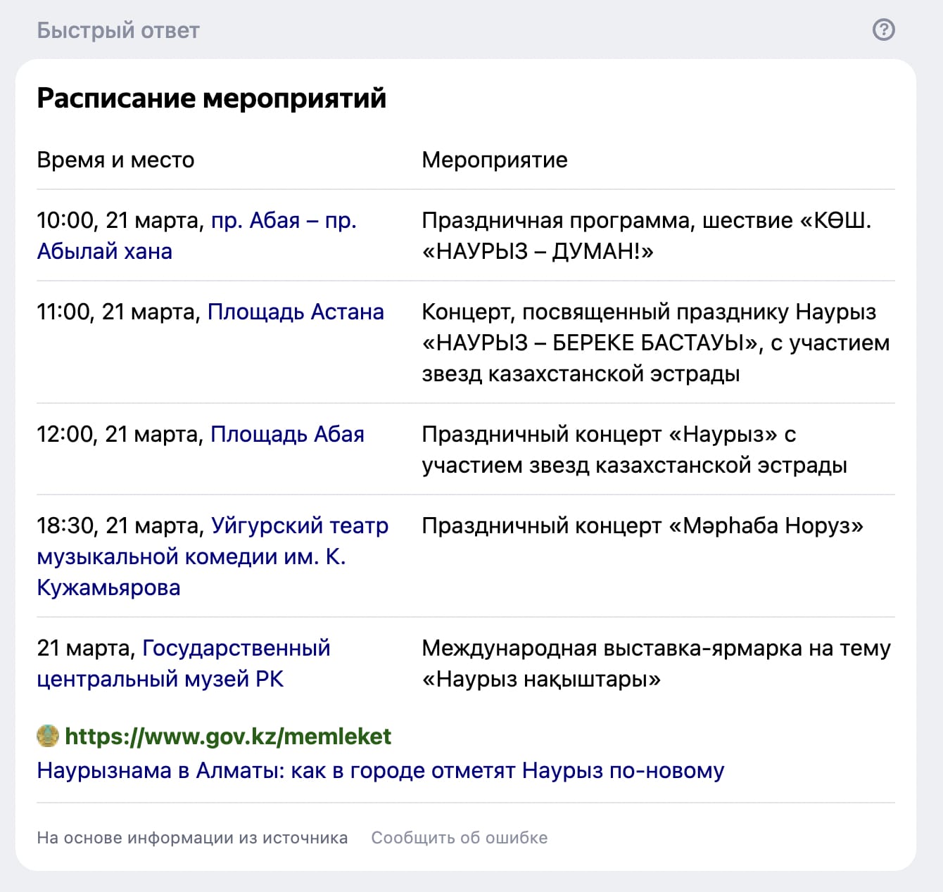 План мероприятий к Наурызу можно посмотреть в сервисах Яндекс Казахстана
